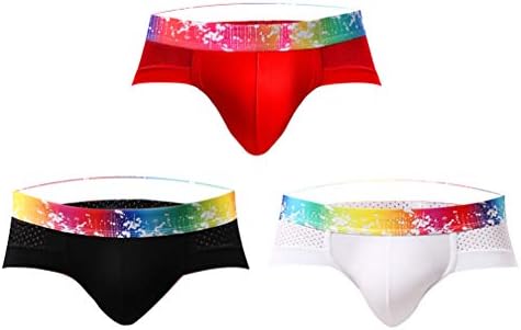 Mens Casual Sexy Thong Underwear 3-Pack Briefs, Rainbow Style