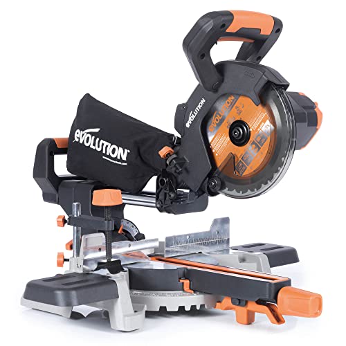 Evolution R185SMS-Li Cordless Sliding Multi-Material Cutting Mitre, 45° Chamfer, 50° Bevel, 850 W - Includes 4Ah Battery and Charger, 185mm TCT Blade, 3 Year Warranty