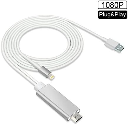 Cingk Lightning to HDMI Adapter Cable, Upgrade 6.6 Ft 1080P Lightning Digital AV Adapter for iPhone iPad iPod, No Need Personal Hotspot, WIFI, Setup (Silver)