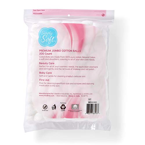 Simply Soft Premium Cotton Balls, 100% Pure Cotton, Absorbent,600 count (3X 200 Count Bags) - Thumbnail 2