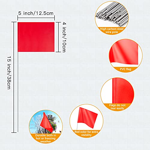 50 Pack Marking Flags Marker Flags for Lawn , IKAYAS 4*5 Inch Red PVC