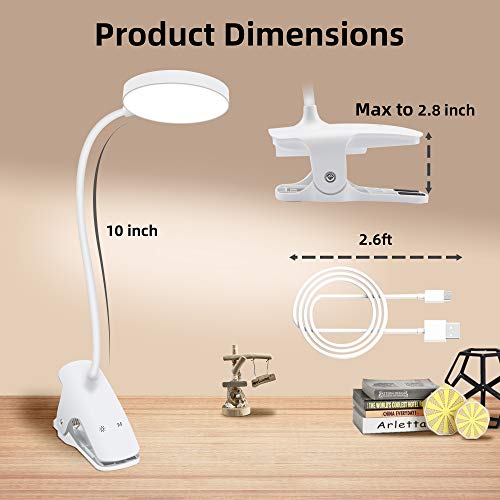 Clip on Light Reading Lights, YIIMER LED Clamp Desk Lamp with 5 Color Modes & 5 Brightness Levels, 3000-6500K Reading Light for Desk, Bed Headboard, Touch Control LED Clip on Light with 360° Gooseneck