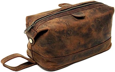 EL cuero Men's and Women's Leather Shaving Accessories Holder Grooming/Cosmetics/Makeup Kit Toiletry Bag (Brown)