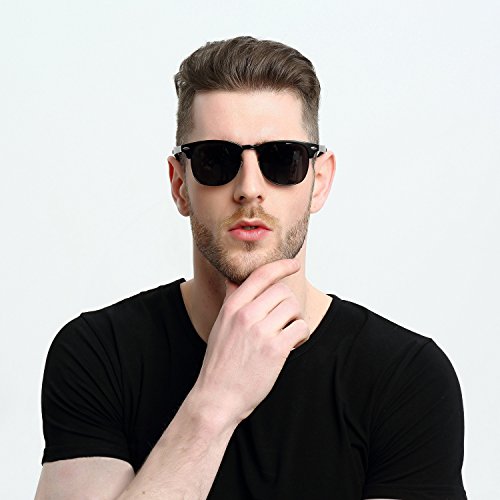 SUNGAIT Classic Half Frame Clubmaster Sunglasses with Polarized Lens (Black Frame Gray Lens)