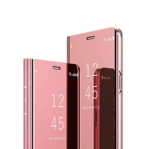 ISADERSER Huawei Nova 3i Case P Smart Plus Case Luxury View Book Style Flip Mirror Makeup Glitter Slim Shockproof Full Body Protective Case Cover for Huawei Nova 3i / P Smart Plus Mirror Rose Gold