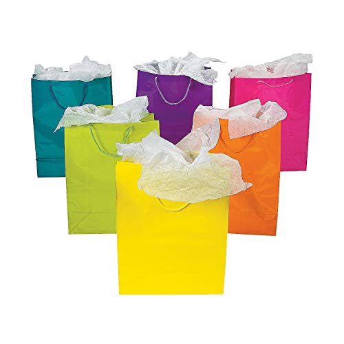 1 X Lot of 12 Large Bright Neon Color Paper Gift Party Bags [Health and Beauty] by Fun Express