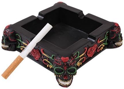 Pacific Trading Giftware Black Day of The Dead Skull Ashtray Figurine Made of Polyresin