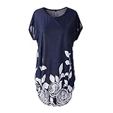 Katuo Women's Cape Sleeve Shirt Dress Loose Floral Cotton Blends Tee Tops
