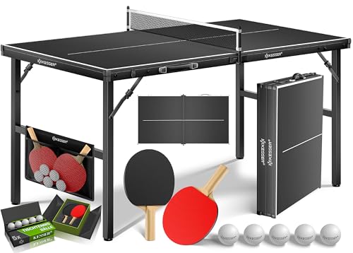 KESSER® Tischtennisplatte Mini mit Tischtennisschläger-Set, Tischtennisbällen und TT-Netz | Indoor | Unterwegs, laminierte Platte + klappbar – Kofferd