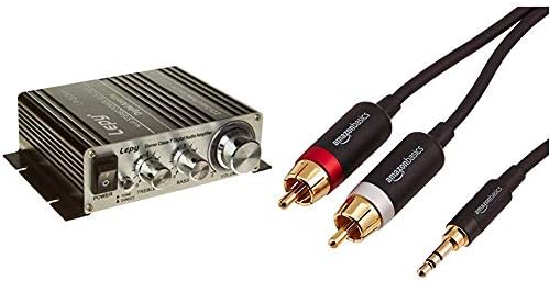 LEPY 2024A Plus Amplifier - Silver/Black & AmazonBasics 3.5mm to 2-Male RCA Adapter Cable - 1.2m / 4 Feet