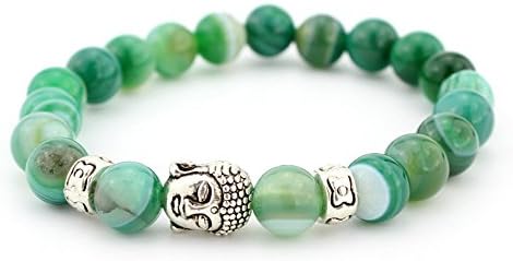 8mm Hand Crafted Beads Buddhist Wrist Mala Bracelet for Meditation (Tibetan Buddhist Granite Green)