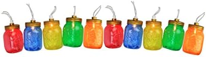 By Sienna Set of 10 Multi-Color Mini Mason Jar Summer Garden Patio Christmas Lights - White Wire