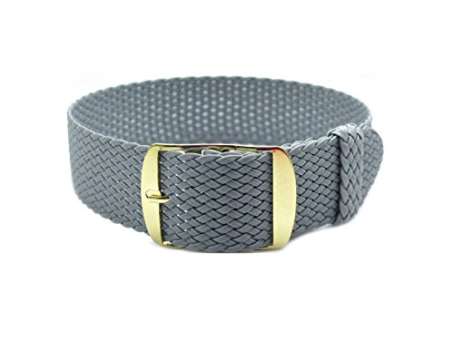 HNS 18mm Grey Perlon Tropic Braided Woven Watch Strap with Golden Buckle