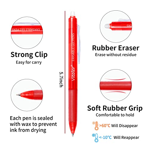 VITOLER Erasable Gel Pens, 14PACK Assorted Colors Retractable Clicker