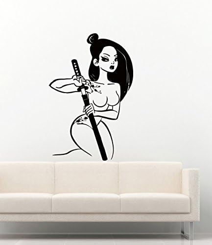 Sexy Asian Girl Vinyl Wall Decals Hot Girl Samurai Katana Tattoo Girl Decor Vinyl Stickers Murals MK2887