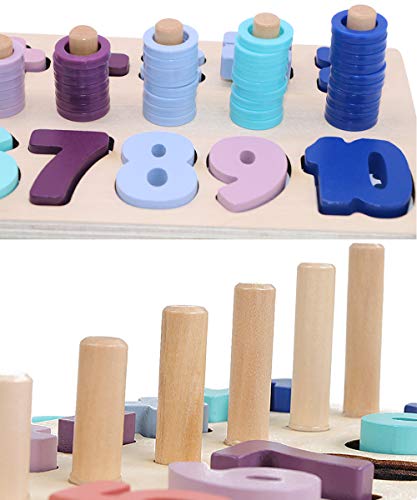 image for MoTrent Wooden Counting Shape Stacker Puzzle Board - Montessori Presch