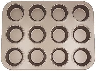 Recipe Right Nonstick 12-Cup Regular Muffin Pan, Heavy-duty Carbon Steel Cupcake Pan FDA Approved, Oven Roasting Baking Mini Loaf Mold, 13.8" x 10.3", Champagne Gold