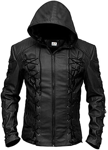 ST Hooded Leather Jacket Men Stephen Amell Roy Harper Red Green Arrow Faux Slim Fit Big Tall Boys Kids
