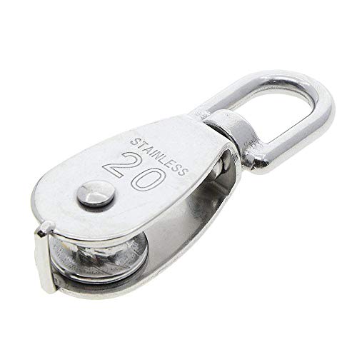 Nxtop Stainless Steel Wire Rope Crane Pulley Block M20 Lifting Crane Swivel Hook Single Pulley Block Hanging Wire Towing Wheel 6Pcs