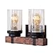 Anmytek Farmhouse Wall Sconce Light Fixtures Wood Metal 2-Light Bathroom Vanity Lights Over Mirror with Bubble Glass Shade for Bedroom,Kitchen,Living Room,Hallway W0019