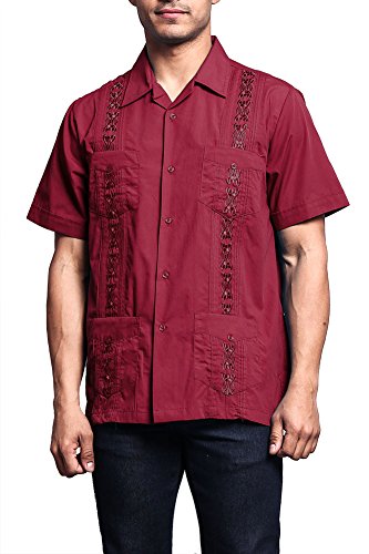 G-Style USA Men's Short Sleeve Cuban Guayabera Shirt 2000-1 - Burgundy - X-Large