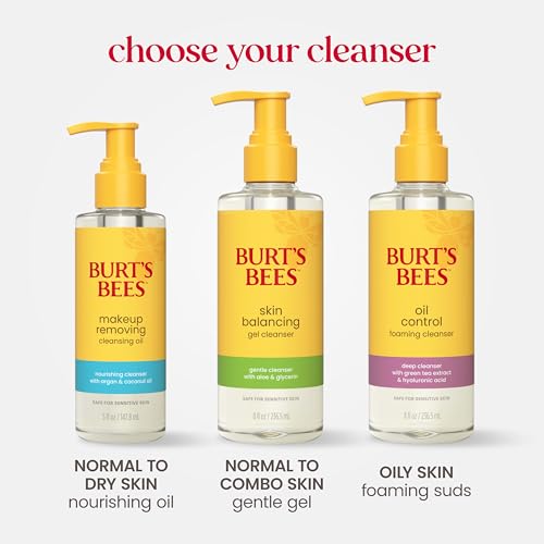 BURT’S BEES MAKEUP REMOVING CLEANSING OIL; NORMAL AND DRY SKIN; SAFE FOR SENSITIVE SKIN; COCONUT AND ARGAN OILS; DOES NOT CLOG PORES; HYDRATES, NOURISHES; NON GREASY; CONVENIENT PUMP;(1) 5 FL. OZ.