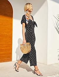 Pelele largo con bolsillos para dama con corbata de verano, con lunares