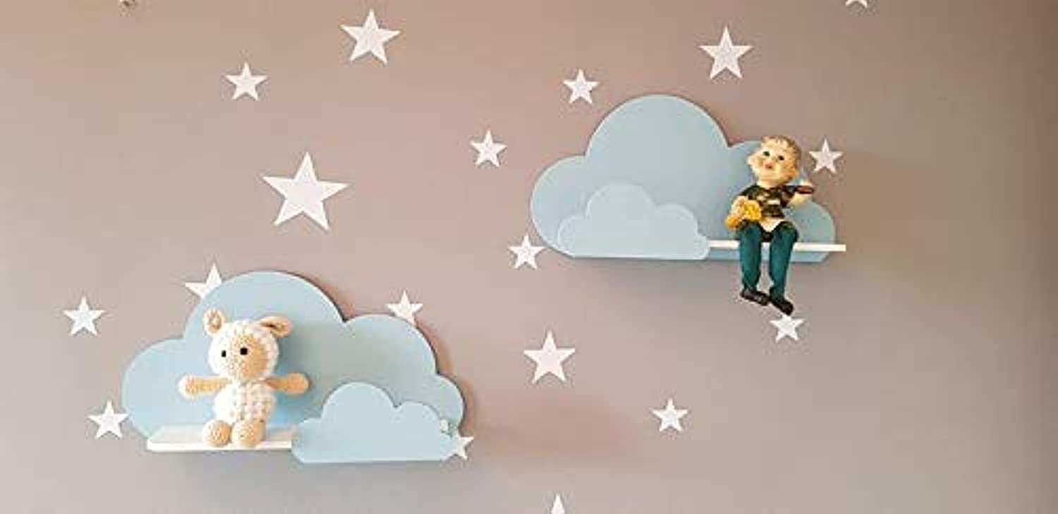Happy Woody Set of 2 Cloud Wall Shelves for Nursery/Wooden Floating Shelf/Baby Room Decor/Nursery Room Decoration/Kids Room Wall Decor/Gift Set (blue)