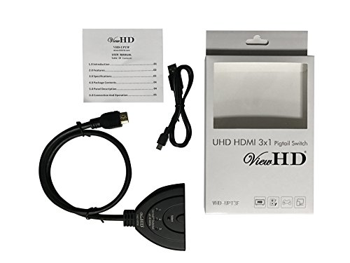 ViewHD UHD HDMI 3x1 Pigtail Switch | HDMI v2.0 | 4K @ 60Hz / 60fps | HDR | HDCP 2.2 | 18 Gbps | Model: VHD-UPT3F