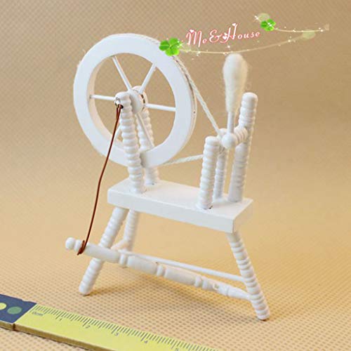 Potelin Premium Quality 1:12 Scale Doll House Miniature Hand Reeling Machine Wooden Spinning Wheel White - Thumbnail 4