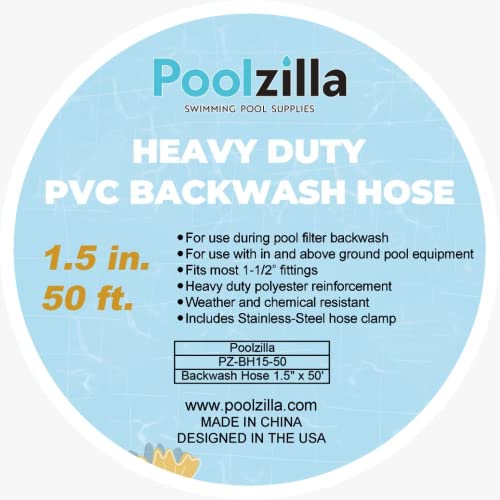 Poolzilla 1.5" x 50' Heavy Duty Swimming Pool Backwash Hose Extra Thick PVC Drain Hose For