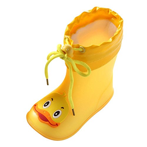 Fiaya Children Cute Cartoon Duck Raincoat UFO Shape Umbrella Hat Cape Magical Hands Free Foldable Raincoat (Yellow1 Cotton (Boots), 4-5T)