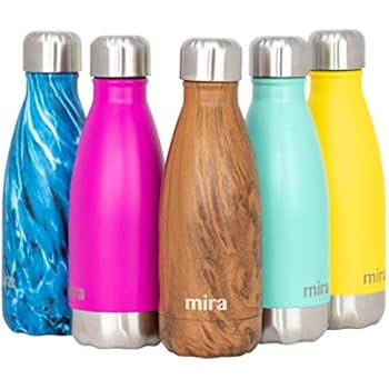 MIRA 12 oz Stainless Steel Vacuum Insulated Kids Water Bottle | Double Walled Cola Shape Thermos | Keeps 24 Hours Cold, 12 Hours Hot | Reusable Metal Water Bottle | Leak-Proof Sports Flask | Wood