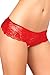Rene Rofe Women's Lingerie Sexy Lace Bow-Back Boy Short Crotchless Thong Panties (Medium/Large, Red)