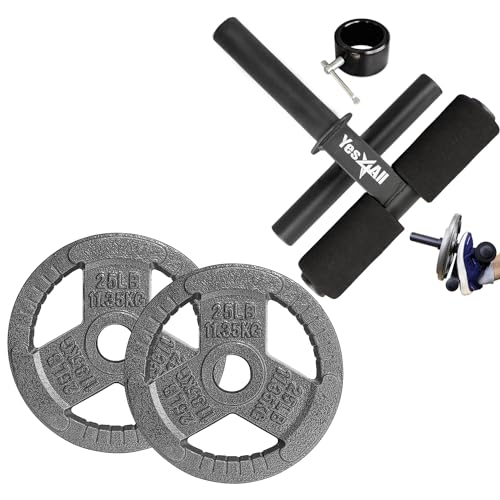Yes4All Tri-Grip Handles Olympic Weight Plates/Cast Iron Weight Plates, Suitable for Barbell Exercises, Strength, Flexibility Training
