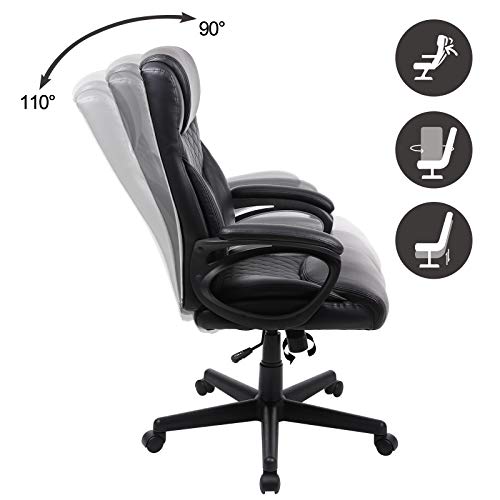 SONGMICS-Poltrona-Ergonomica-da-Ufficio-Poltrona-Direzionale-Girevole-a-360-Motivo-a-Rete-Mid-Back-Meccanismo-di-Reclinazione-PU-Nero-OBG23BK