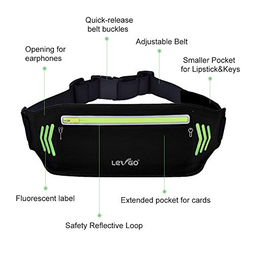 BASEIN Fanny Pack Slim Soft Outdoor Dual Pouch Sweatproof Reflective Running Belt Waist Pack for Hiking Fitness - Adjustable Waist Pouch for All Kinds of Phones(Black)