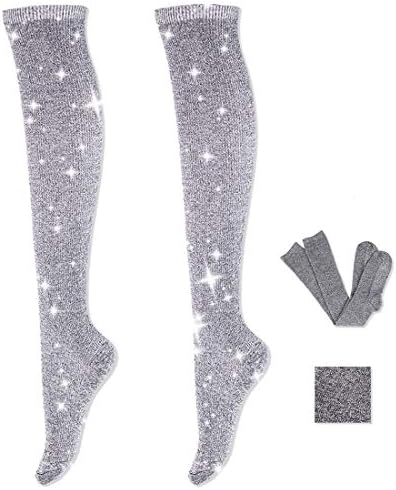 Women Fashion Knee High Socks - Novelty Opaque Knee High Boot Stockings for Fashion Women with Sparkling Lurex
