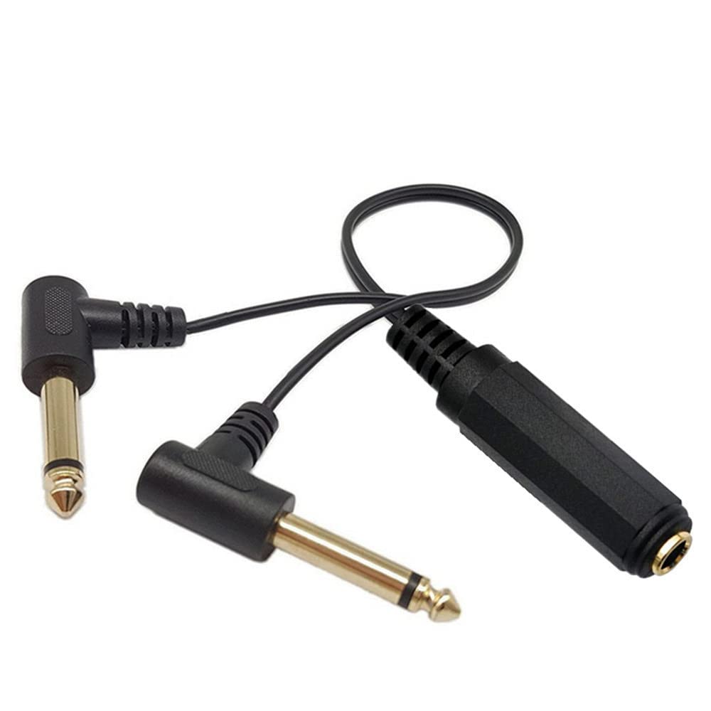 SHANFEILU 6.35 mm Cable Splitter 1/4 inch Female TRS Stereo to Dual 2x6.35mm 1/4 Inch TS Mono Male Gold Plated 90 Degree Right Angle Y Splitter Audio Mixer Cable 25cm