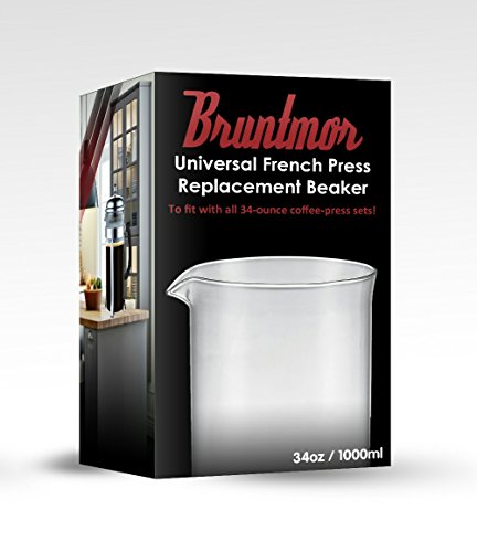 Bruntmor Universal Replacement beaker Spare Heat & Shock resistant Borosilicate Glass Carafe for French Press Coffee Maker, 8-cup, 34-ounce (Fits most Bodum's and all other 8 cup French Press that has a drip spout)
