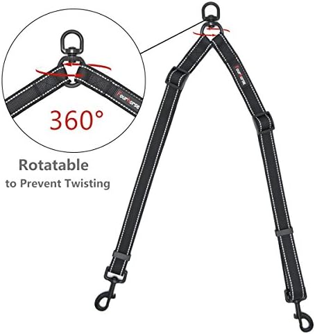 Fourhorse Dog Leash Coupler Splitter for Medium and Large Dogs , No Tangle Adjustable Length for Two Dog