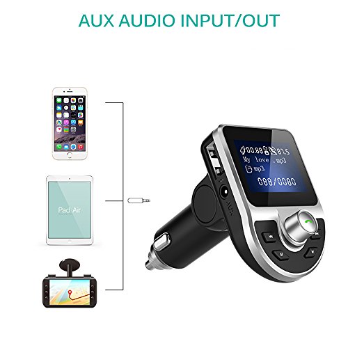 AOZBZ 2018 Bluetooth 4.1 FM Transmitter Car Kit, 3.1A USB Charger 1.44 Inch Display MP3 Player Support [TF Card] [U Disk] [AUX IN Out] [EQ Setting] [Hand Free Call] Rotatable Car Bluetooth Adapter - Thumbnail 4
