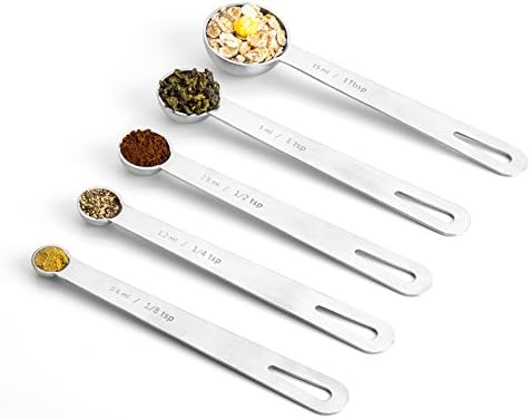 Stainless Steel Measuring Spoons, STY 5-piece Measuring Cups and Spoons Accurate Liquid and Dry Ingredients with a Ring Holder