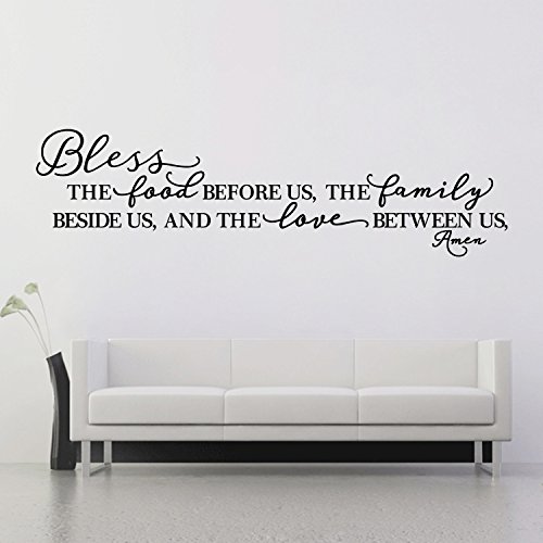 Kitchen Wall Stickers Home Decor, Dining & Cooking Quote Decal Heart Removable Vinyl Art Decoration (Bless The Food Before Us, The Family Beside Us, And The Love Between Us, Amen) Design 2