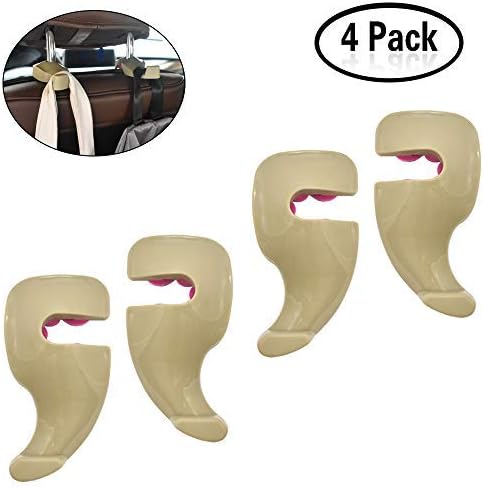 Doubmall Car Headrest Hook Car Back Seat Hooks 4 Pack Headrest Hanger Holder for Purse Bag Cloth Grocery (B-Beige)