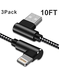 Cable Lightning trenzado de 90 grados para iPhone, 3 unidades, ángulo recto, cable de carga y sincronización, compatible con iPhone XS XR X 8 7 6 iPad, etc. (Negro Blanco, 9.8 ft) ...