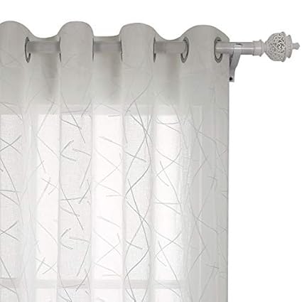 Deconovo Room Decorative Sheer Voile Curtains Embroidered Striped