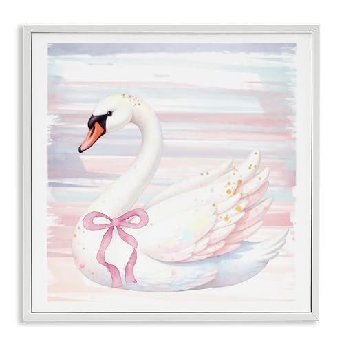 Stupell Industries Pastel Swan with Ribbon White Framed Giclee Art, design by K…
