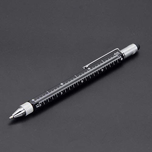 Falytemow 6 in 1 Multi Tool Tech Pen Multifunction as 0.7mm Black Ballpoint Pen Touchscreen Stylus Ruler Level Flathead and Phillips Screwdriver Cool Pen for Christmas or Valentine Gift (1pcs Black) - Thumbnail 2