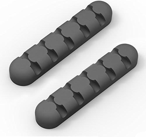EXVI 5 Channel Cable Cord Clip Holder, Cord Management System, Desktop Cable Organizer with 3M Adhesive Backing, for Charging, Coaxial, Cat5, XLR, Coax, PSU - Black(2 Pack)
